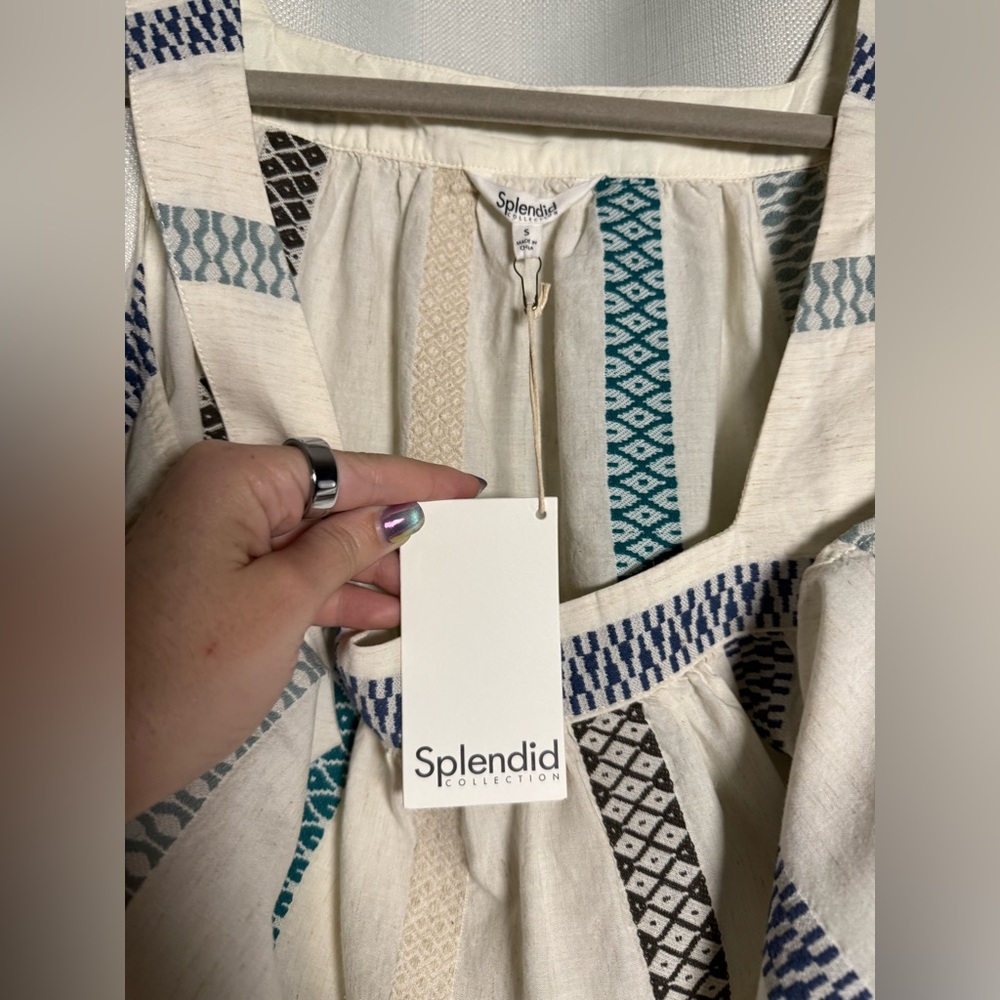 Splendid Collection Cream and Blue Elian Square Neck Tank Size Small - Picture 7 of 12